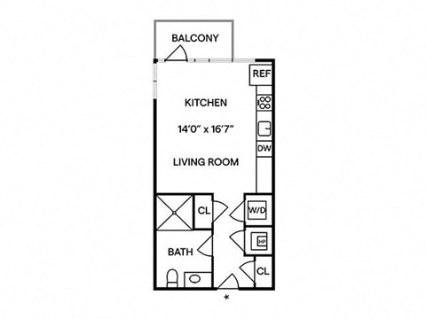 Floor plan for studio, 1 bath, 448 sqft